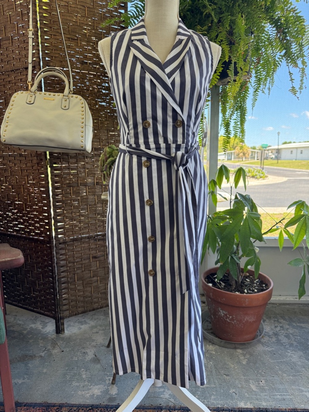 Court & Rowe Striped Lined Midi Maritime Amour Blue Sleeveless Dress